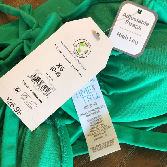 Time And Tru Womens Green Keyhole Cutout One Piece Swimsuit size XS (0-2) - Picture 8 of 9